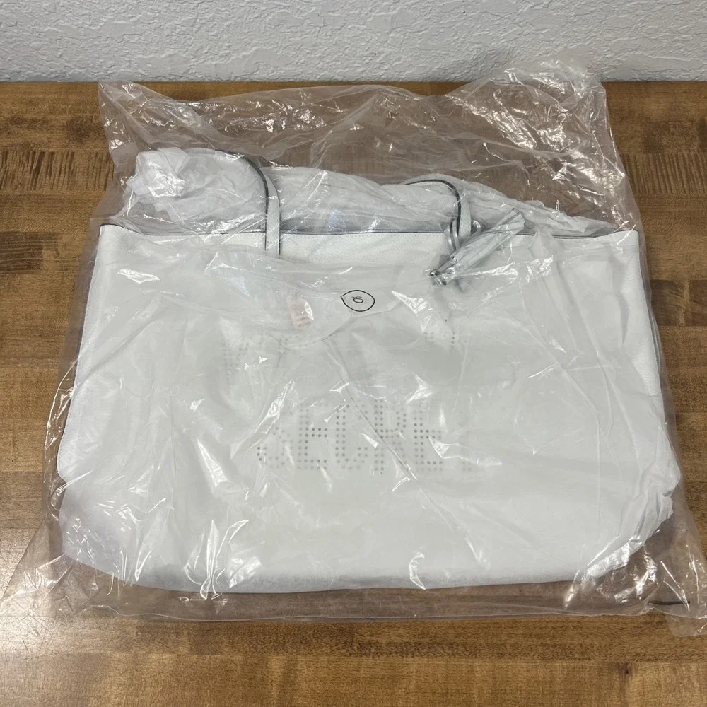Victoria's Secret White Logo Tote Bag Faux Leather Tassel